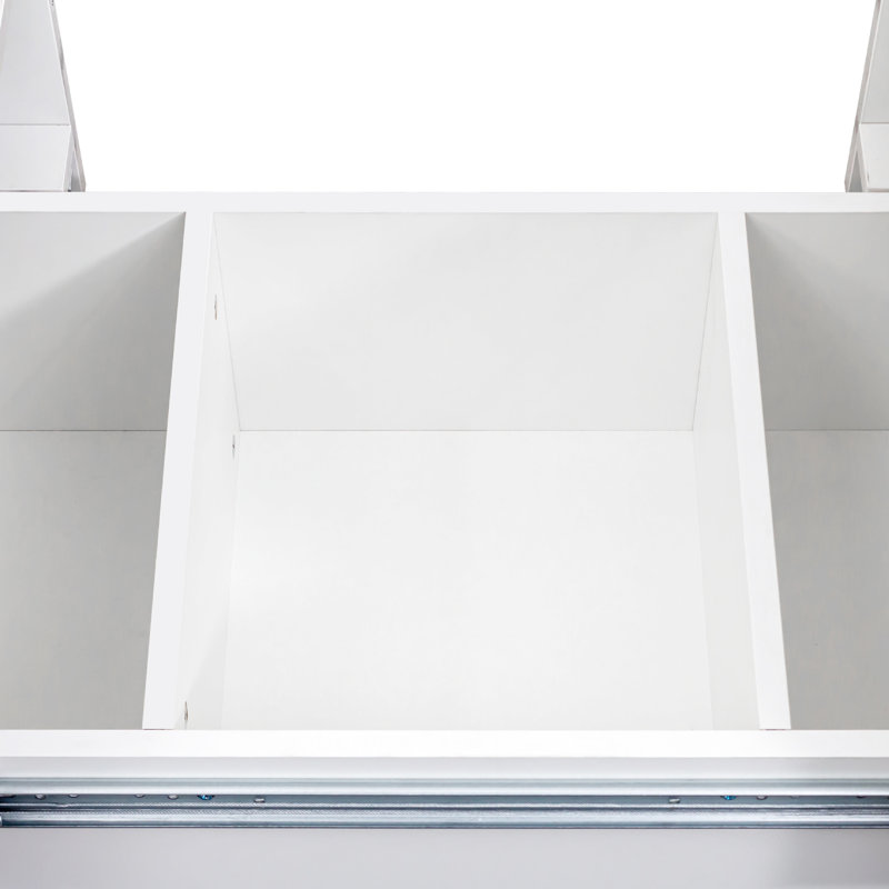 Console extensible blanche avec plateau coulissant et espace de rangement dissimulé