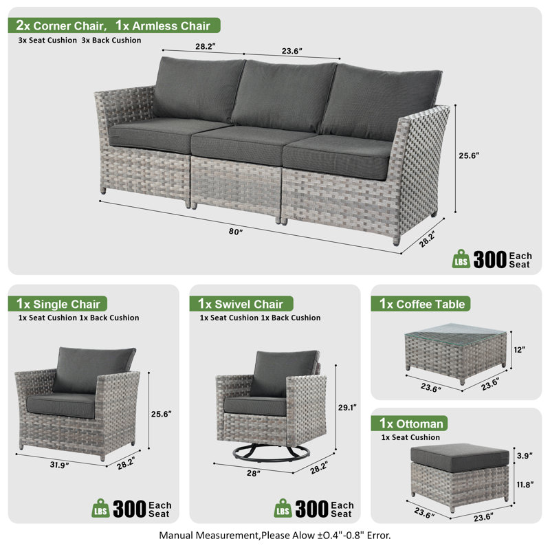 Ignatz 7 - Piece Patio Furniture Set With Cushions, Black