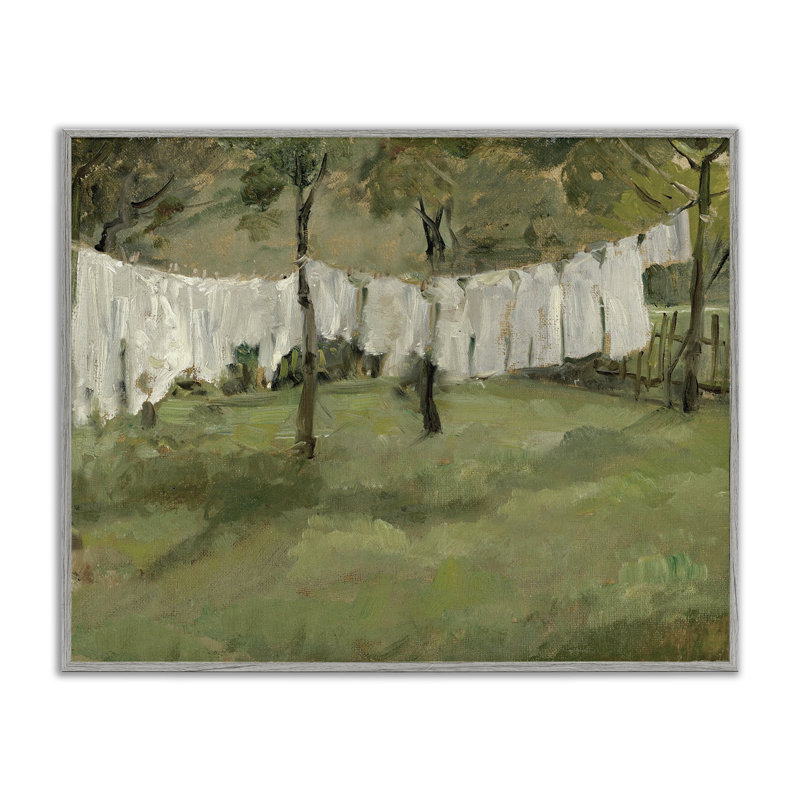 Abstrait champ de corde à linge abstrait, estampe numérique encadrée par lettrage et doublure, Estampe numérique Farmhouse