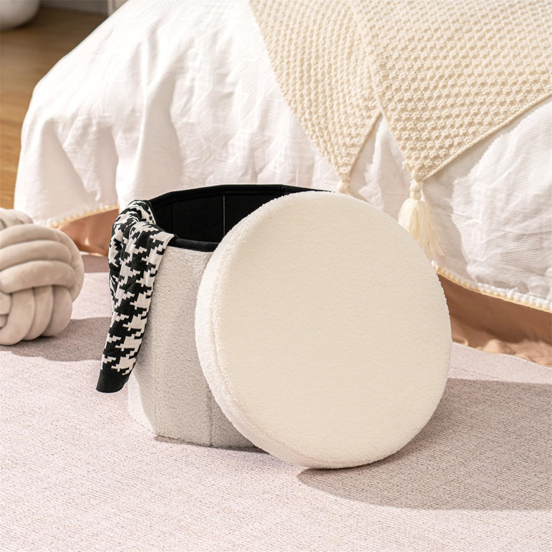 Nerland 38cm Wide Round Solid Colour Ottoman with Storage