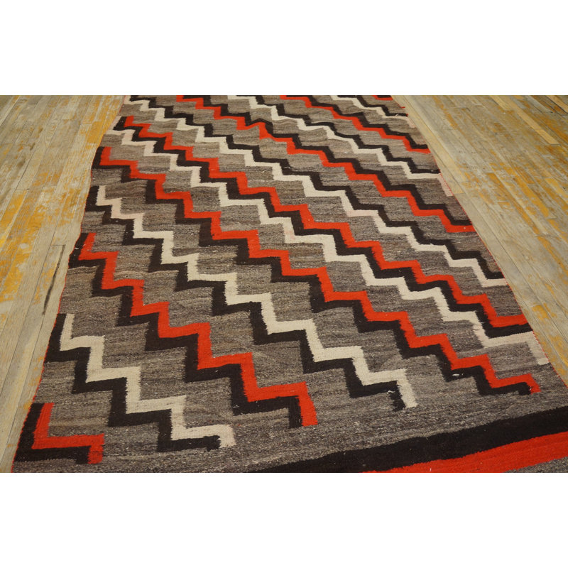 Exiting Chevron Deign Antique Navajo Long and Narrow Wool Gray Native American Rug