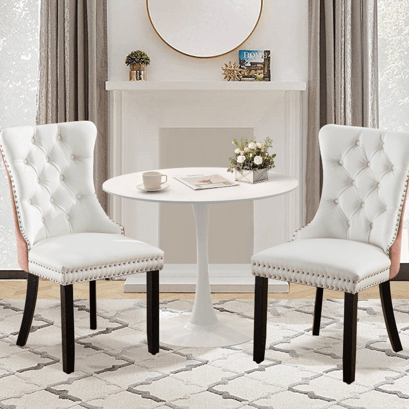 Ensemble de table de salle à manger rond avec 2 chaises , Blanc, Blanc / rose / noir