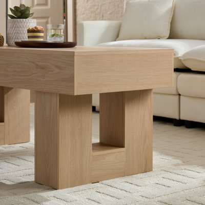 Rectangular coffee table, farmhouse-style double-tier entryway console with U-shaped base, narrow wooden sofa side table suitable for living rooms, ha