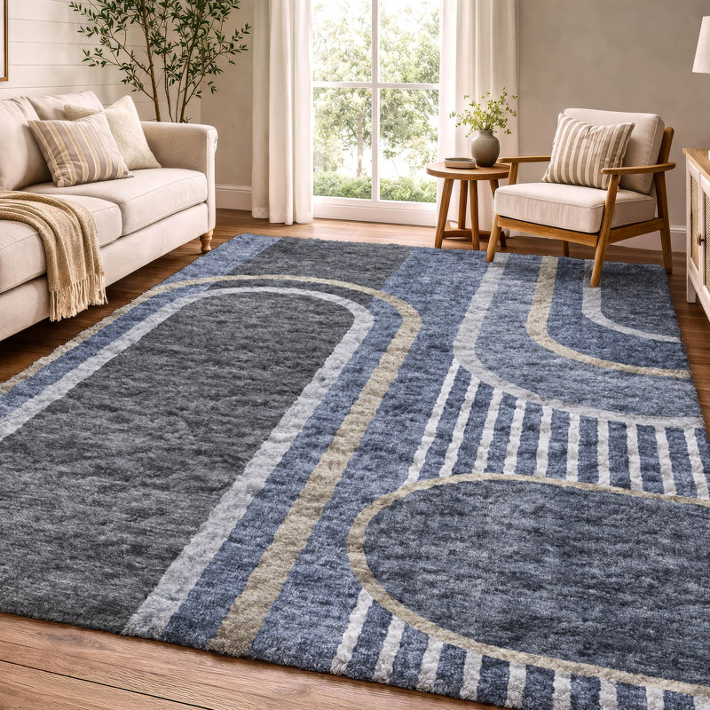 Tapis à poil long de qualité supérieure lavable à la machine ADS532, Navy, 9' x 12'