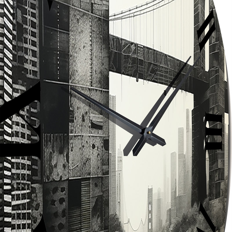 Grey Bridge Monochromatic Crossing Graphite II - Architecture Wall Clock, Small