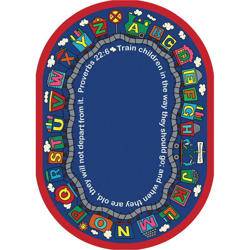 Tapis Faith Based Train par Joy Carpets, Ovale 7 pi 8 po x 10 pi 9 po