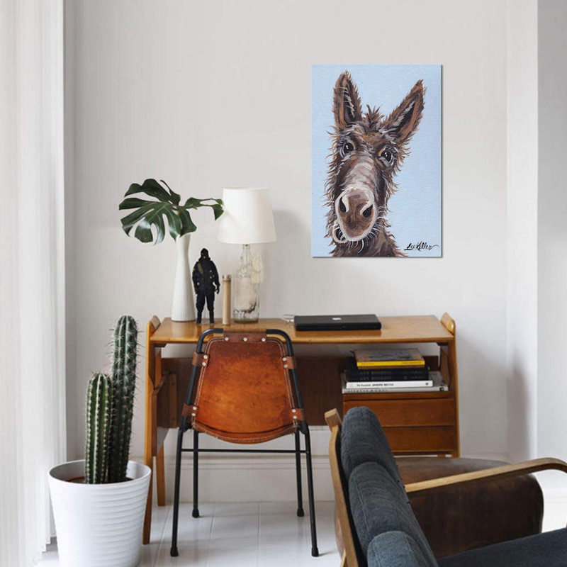 «Rufus The Donkey On Blue Grey» par Hippie Hound Studios, impression sur toile tendue, H 12 po x l 8 po x P 0,75 po