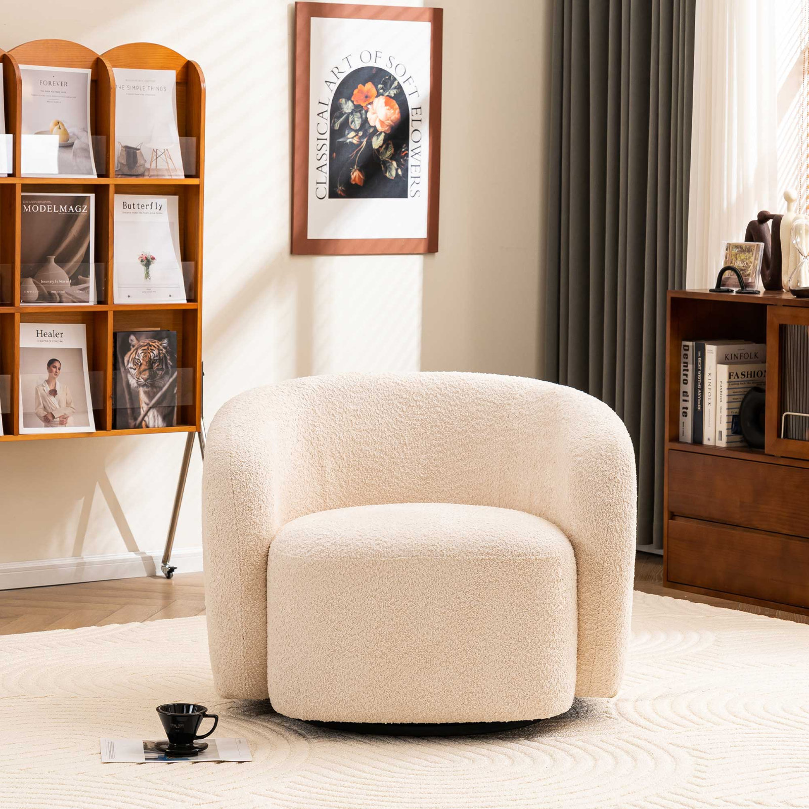 Munehito Swivel Barrel Chair, Beige