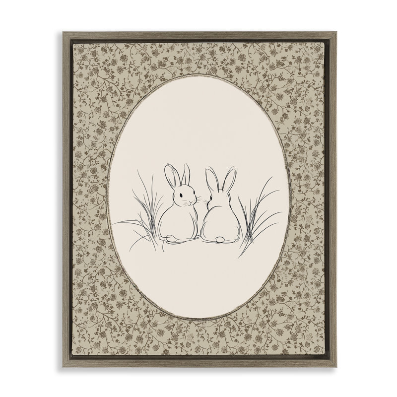 Cadre flottant rétro pour bébés lapins, design par Ramona Murdock, H 21 po x l 17 po, Cadre flottant orme Montalcino