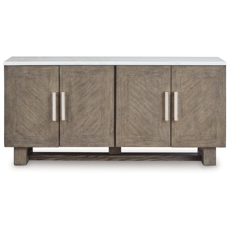 Grayish Brown and White 68" TV Stand with Marble Top