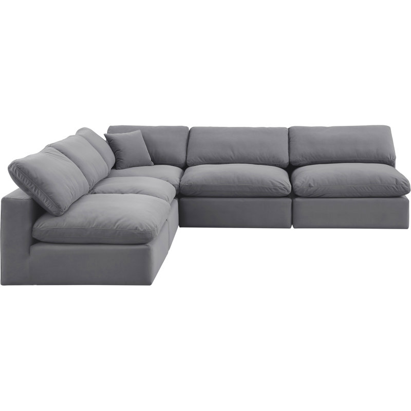 Hripsik Velvet L-Shaped Sectional Reversible, Grey Velvet