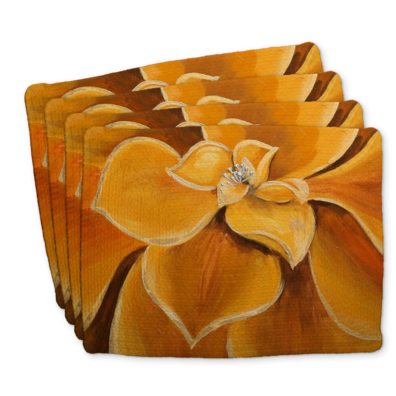 Ensemble de 4 napperons en polyester tressé - motif de fleur d'oranger