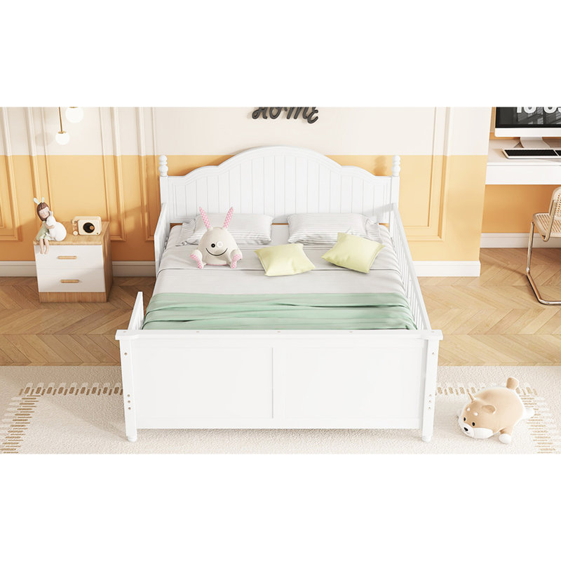 Lit double en bois blanc avec tête de lit et plateforme facile à utiliser pour plus de performance, Full, White