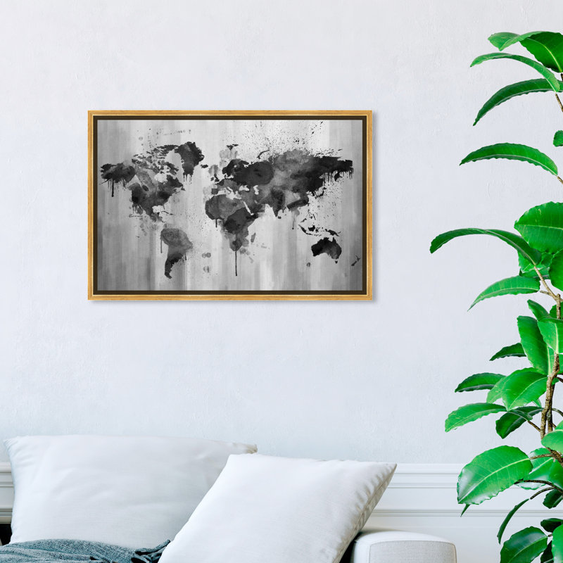 Mapamundi noir et blanc - impression sur toile, H 16 po x l 24 po, Toile tendue