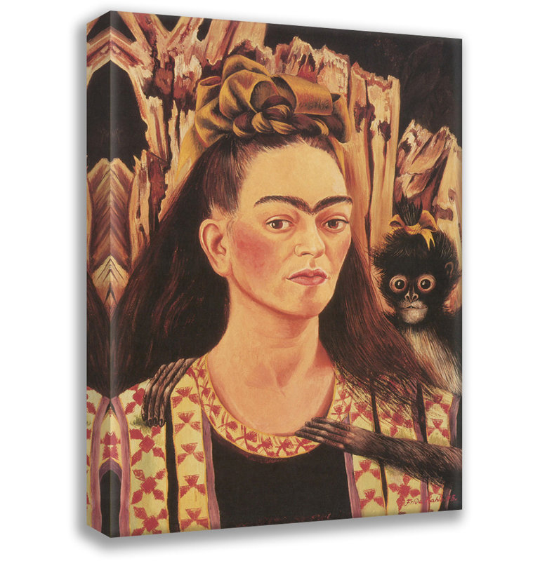 Autoportrait avec un singe par Frida Kahlo, toile tendue avec châssis, H 24 po x l 17 po