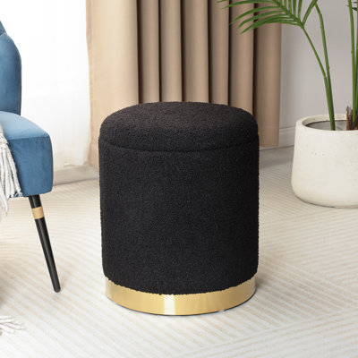 Teddy Fleece Round Ottoman With Storage