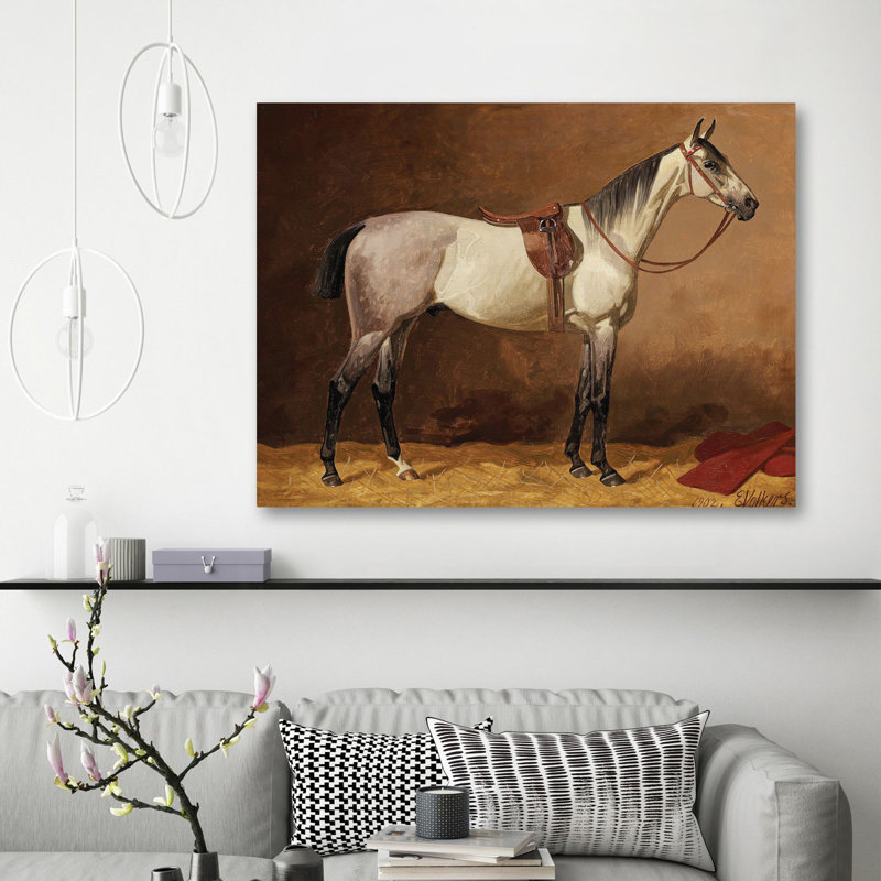 Saddled Sport Horse by Emil Volkers - No Frame Art Prints on Canvas, 70cm H  x 100cm W  x 4cm D