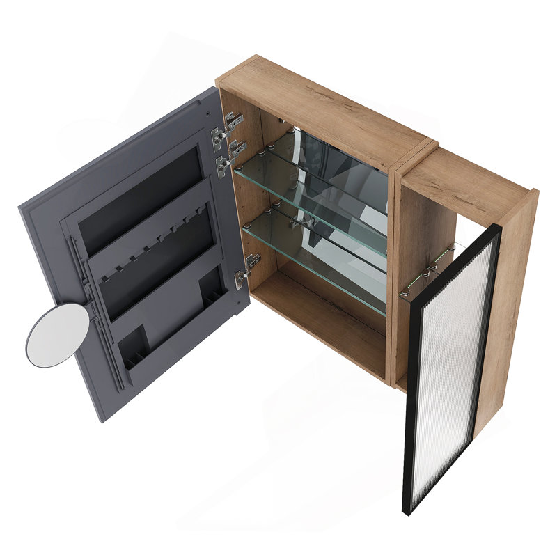 Armoire de toilette 29,63 po avec rangement, armoire à pharmacie murale avec porte miroir, tablettes en verre réglables, contreplaqué