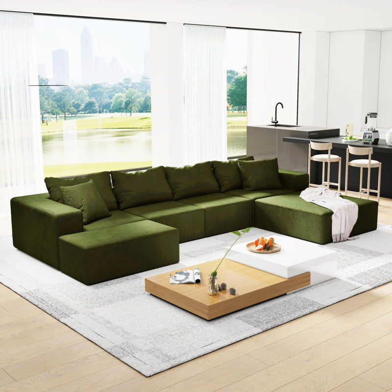 Canapé modulaire en L en chenille pour la maison - 132 po, 6 coussins, rembourrage en mousse, sans assemblage en chenille de 132 po, salon, chambre à coucher