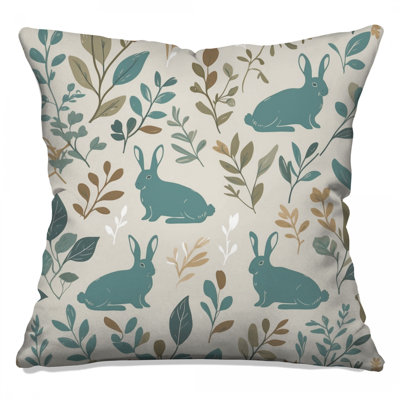 Blue Rabbits With Leaves Double Sided Throw Pillows