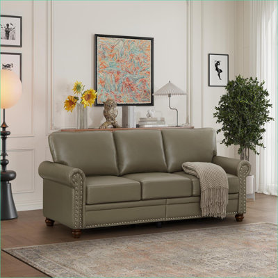 Sofas Couches | 3-Seater Classic Living Room Sofa for Apartment, Taupe, Under-Seat Storage, Solid Wood Frame | PU Leather | Cabriole