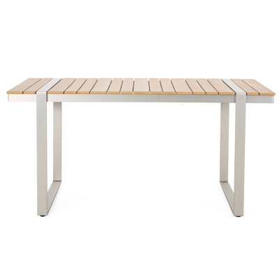 Table de salle à manger en faux bois à lattes en aluminium - Rehaussez votre expérience extérieure et ajoutez du charme à votre espace