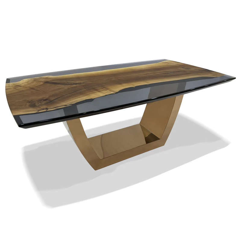 Evadne Walnut Metal Base Dining Table, 48" W x 120" L
