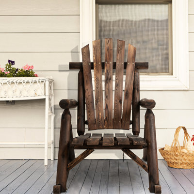 Chaise berçante simple en bois massif, chaise d'extérieur pour patio, cour, jardin, avec siège de patio en bois teinté. Rustique, siège profond et confortable, lattes. Sapin, capacité de charge de 250 lb.