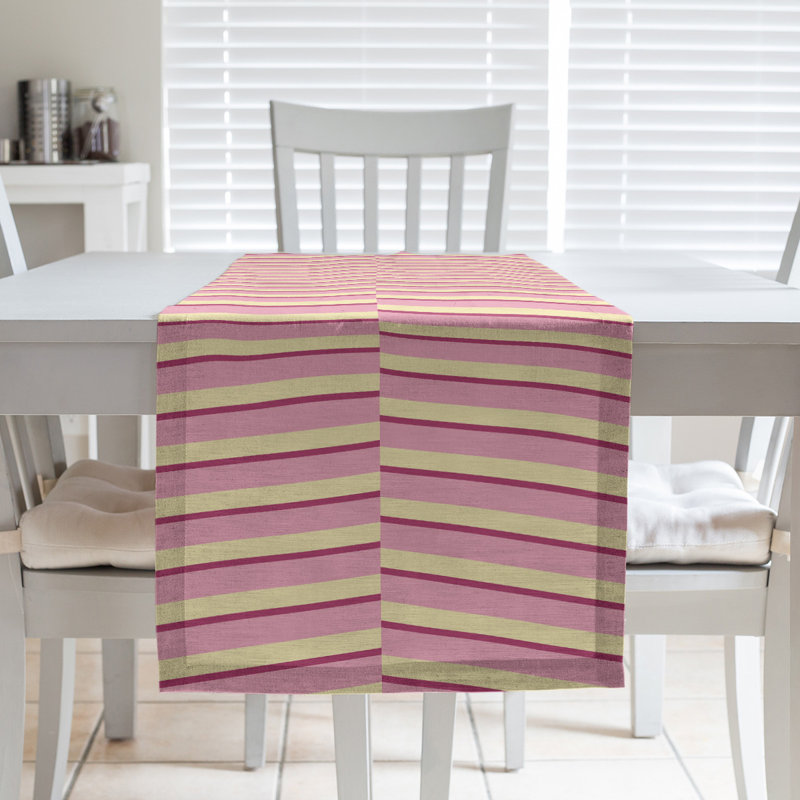 Dana Strider Two Colour Fractured Stripes Table Runner, 16" x 72", Dark Pink/Yellow