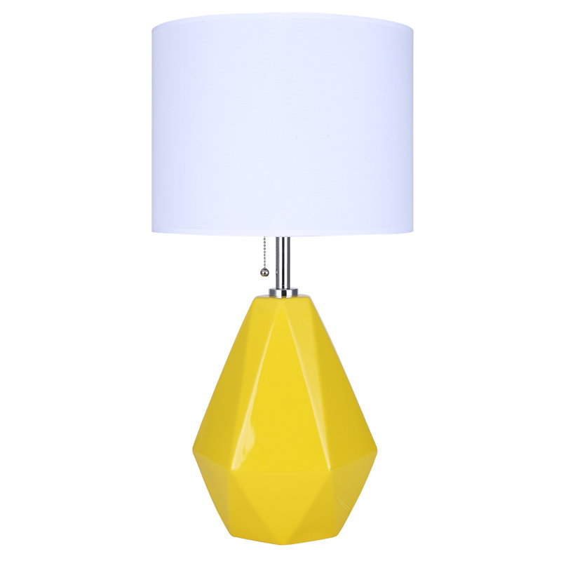 Mereus 1 Light Table Lamp With Mustard Yellow And Chrome Finish And White Shade