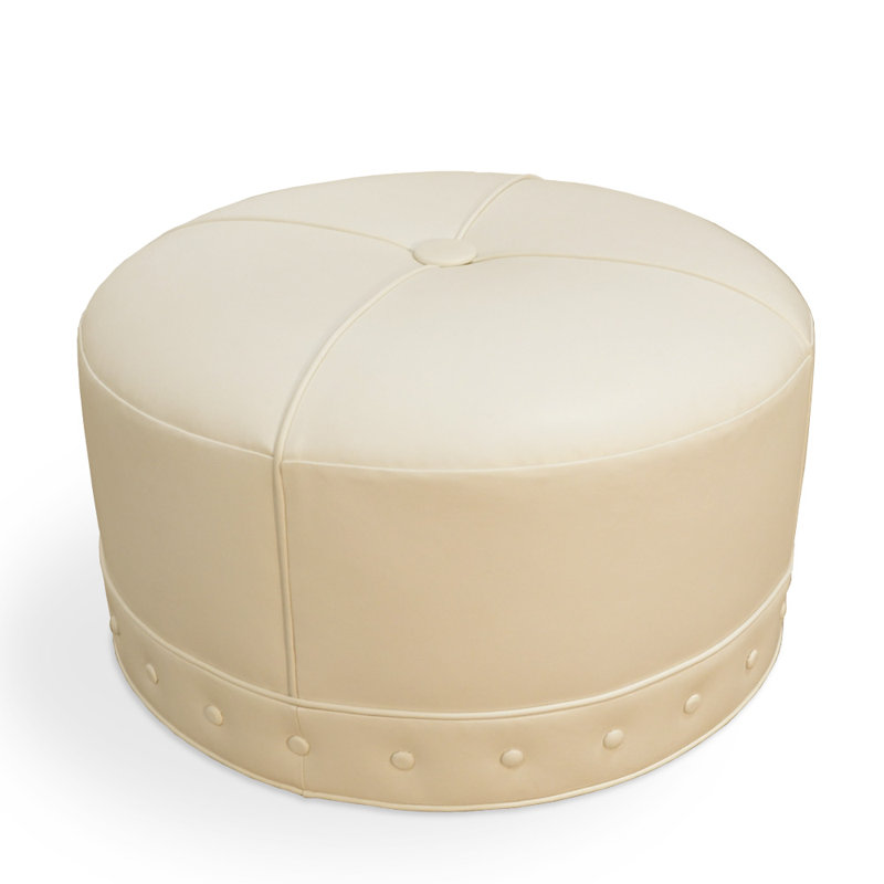 Round Ottoman, Ivory Genuine Leather