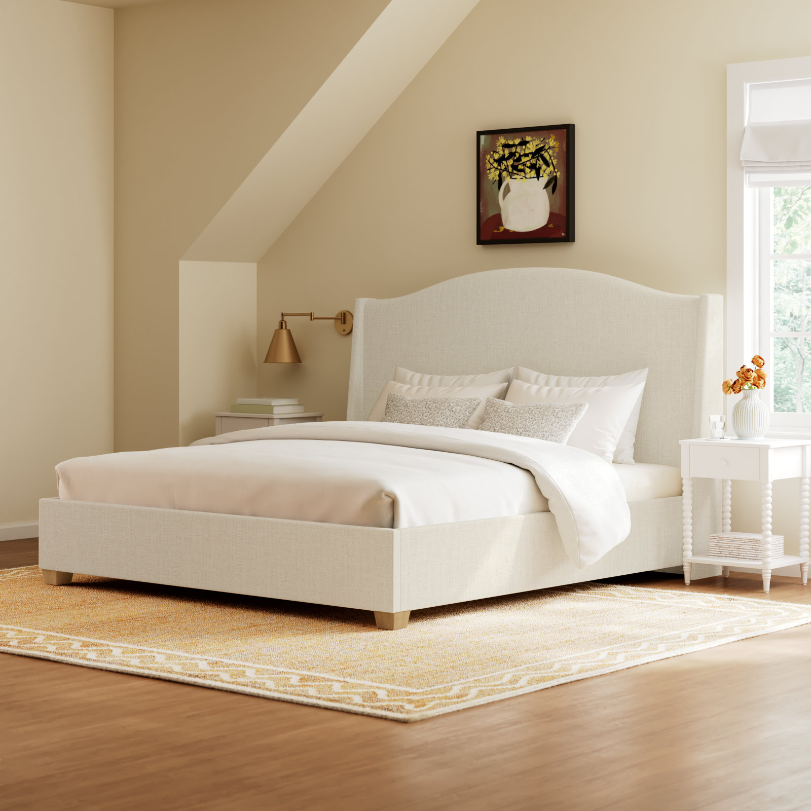 Allis Upholstered Wingback Bed, King, Classic Talc Linen