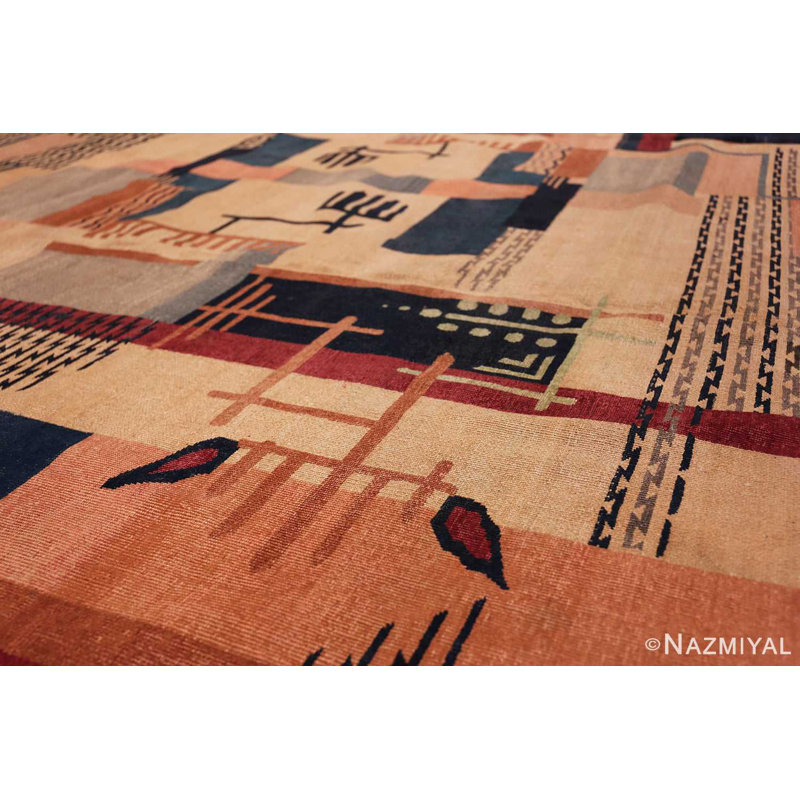 One-of-a-Kind Rectangle 12'7" x 18'7" 1910s Rectangle Wool Area Rug in Beige