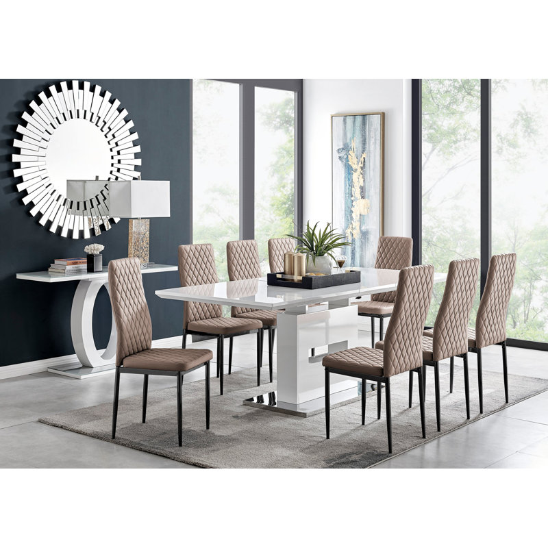 Eubanks Extendable Dining Set with 8 Chairs, Cappuccino, Black