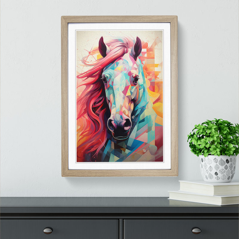 Pony Geometric No.2 - Framed Print, Oak, 46cm H x 34cm W x 2cm D