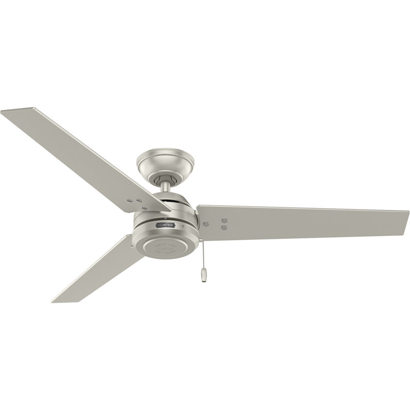 52" Cassius 3 - Blade Outdoor Standard Ceiling Fan with Pull Chain, Matte Nickel