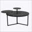 Table basse moderne avec deux tablettes, surfaces et base en métal d'inspiration trépied