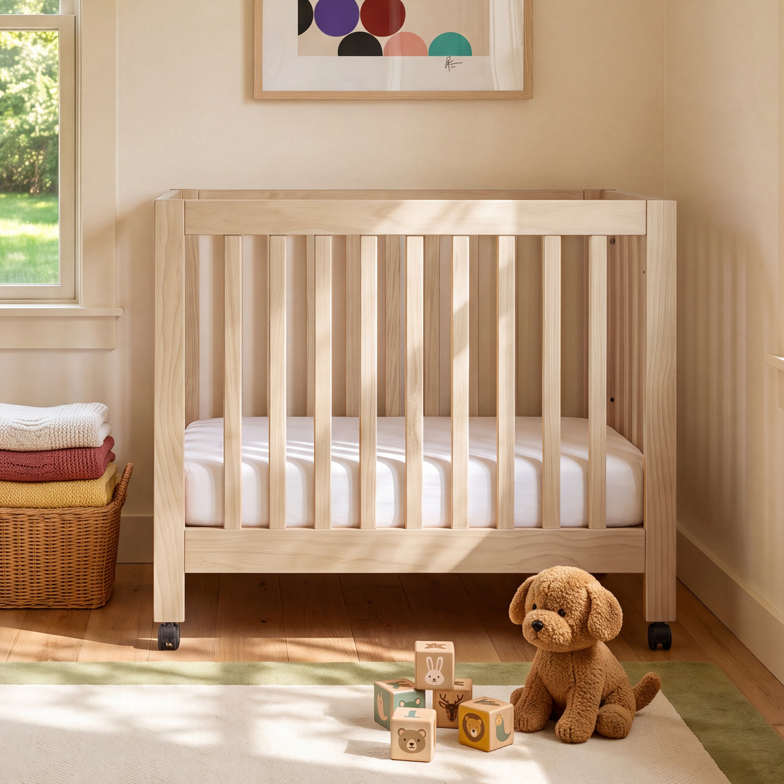 Origami Pine Foldable Portable Crib, Washed Natural