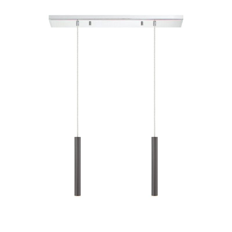 Luminaire suspendu cylindrique à DEL 2 lumières pour îlot de cuisine Bowning, Chrome, Noir perle
