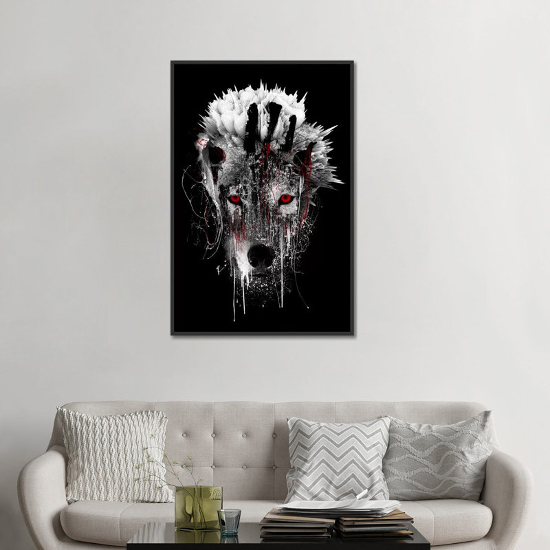« red-avec loup », impression sur toile, H 26 po x l 18 po x P 1,5 po, Toile avec cadre flottant noir, Pas de tapis