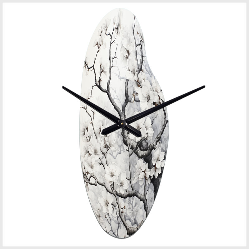 Gris gris arbre blanc Graphite Whispers I - Grande sculpture en forme d'horloge murale grise, Moyenne