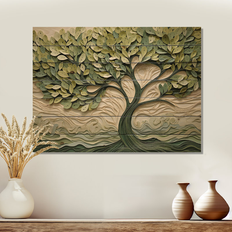 Tree American Basswood Collage III - Arbre sur bois, H 34 po x l 44 po x P 0,78 po