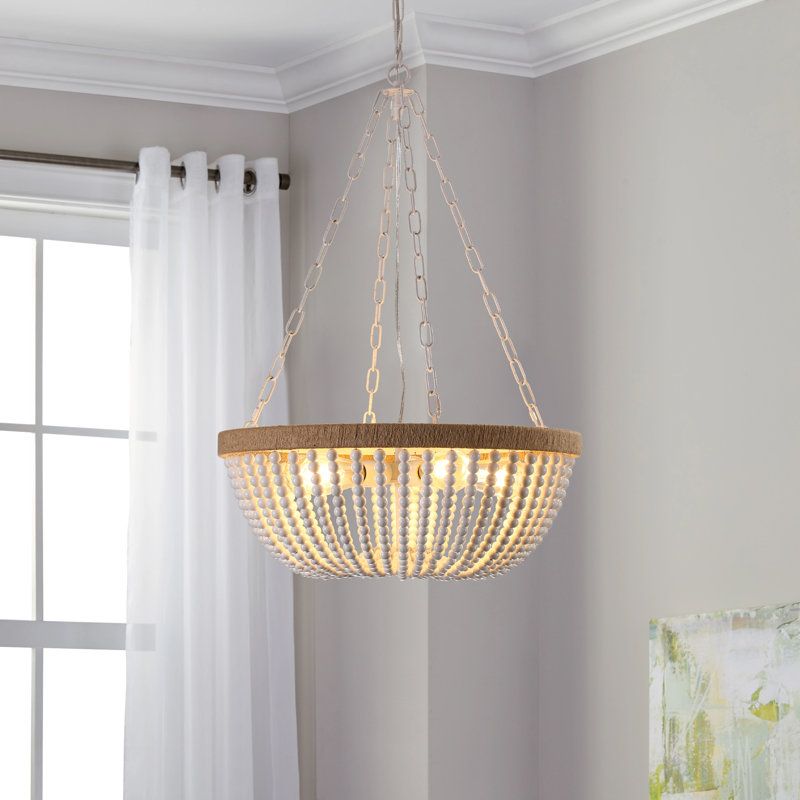 Lustre perlé en bois 5 lumières