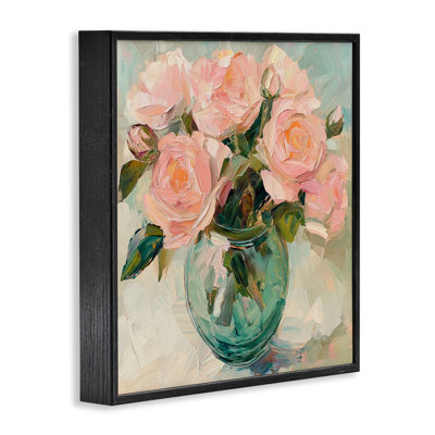 Roses roses dans un vase vert, estampe numérique, design par Gina Kelly