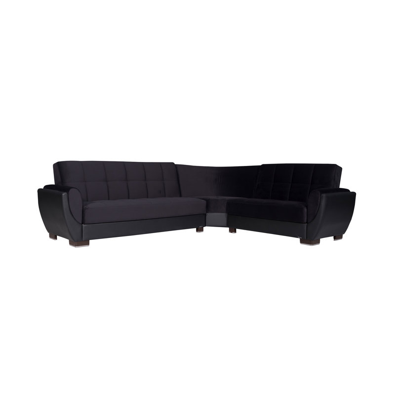 Annalice Air Reversible L-Shaped Sleeper Sofa Sectional w/ Storage Seats for Living Room, Black Microfiber/Microsuede