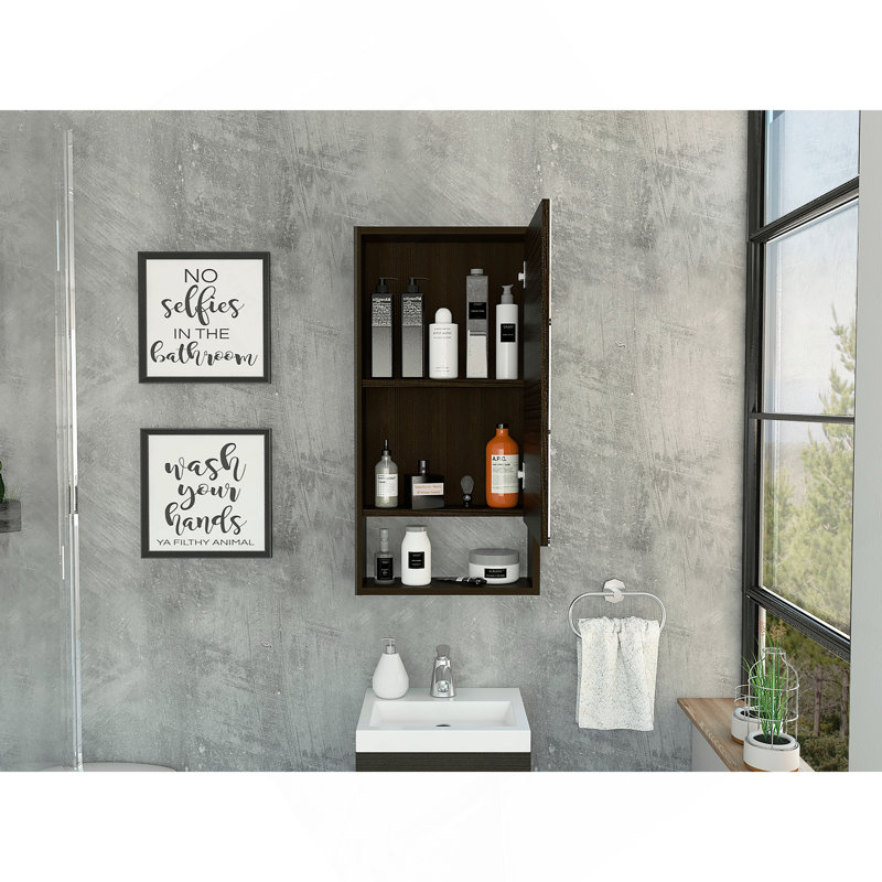 Armoire à pharmacie, une tablette externe, miroir à une porte et deux tablettes internes - noir, Noir