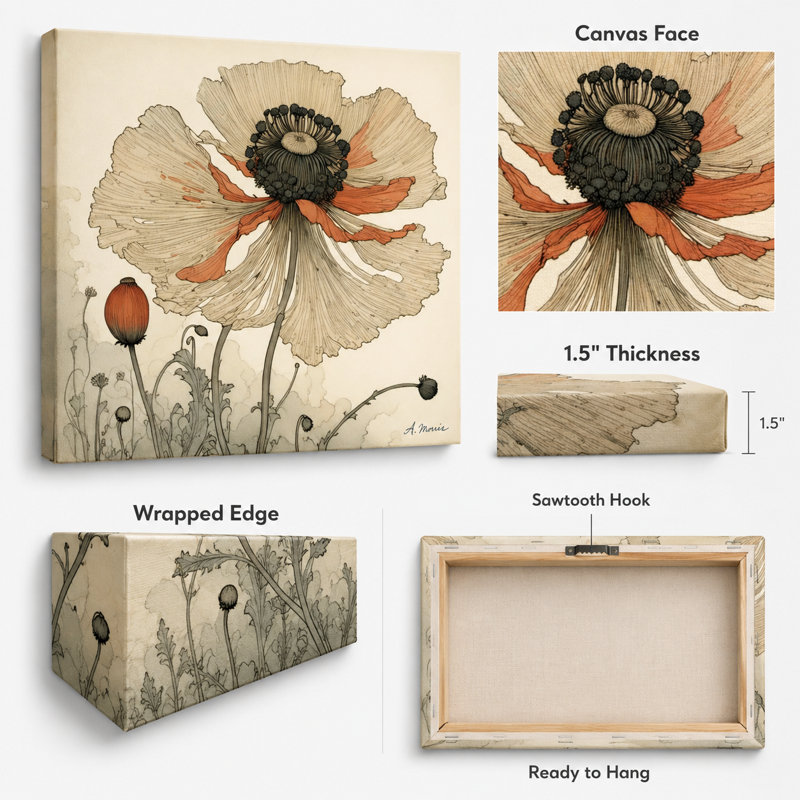 «Desert Bloom», art coquelicot rétro sur toile, H 20 po x l 20 po