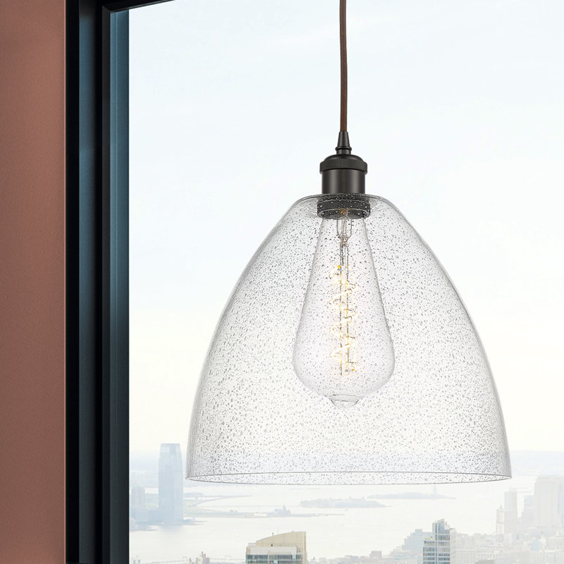 Luminaire suspendu en forme de dôme à 1 lumière Haide, H 14,75 po x l 12 po x P 12 po, DEL, Bronze huilé