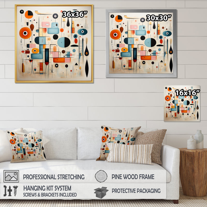 Impression sur toile encadrée rose rose Mid Century Whimsical Wonders III - Abstract Midcentury, H 24 po x l 24 po x P 1 po