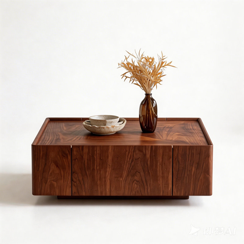 Table basse carrée avec finition noyer et 2 tiroirs